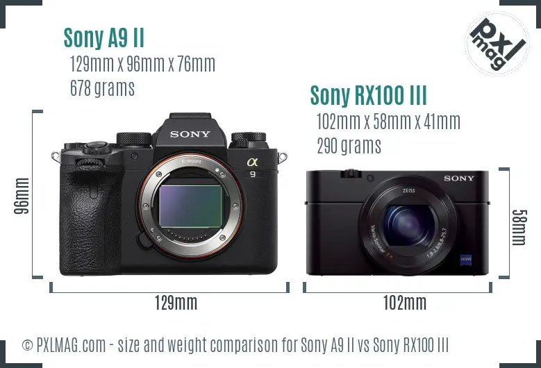 Sony A9 II vs Sony RX100 III size comparison