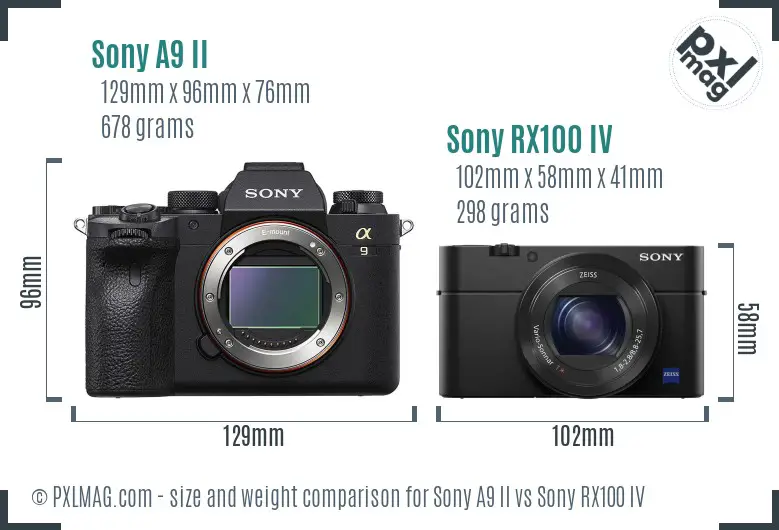 Sony A9 II vs Sony RX100 IV size comparison