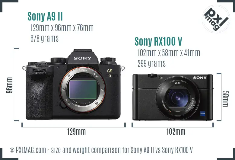 Sony A9 II vs Sony RX100 V size comparison