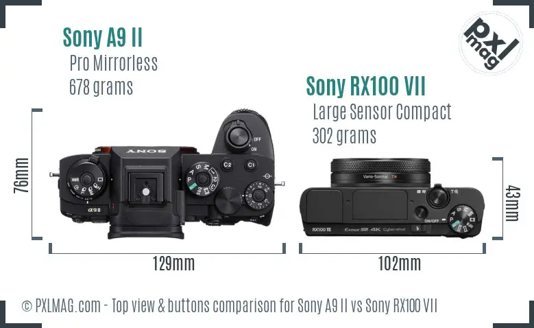 Sony A9 II vs Sony RX100 VII top view buttons comparison