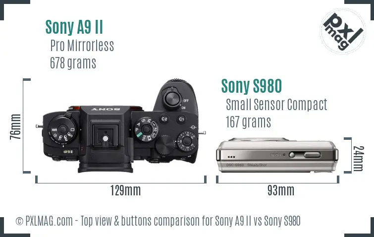 Sony A9 II vs Sony S980 top view buttons comparison