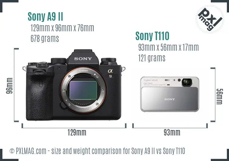 Sony A9 II vs Sony T110 size comparison