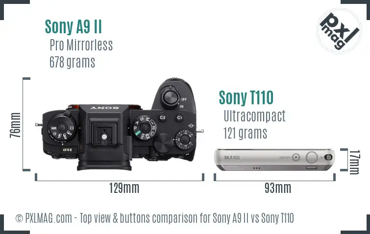 Sony A9 II vs Sony T110 top view buttons comparison