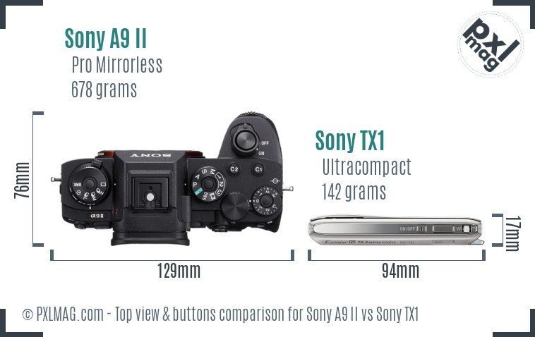 Sony A9 II vs Sony TX1 top view buttons comparison