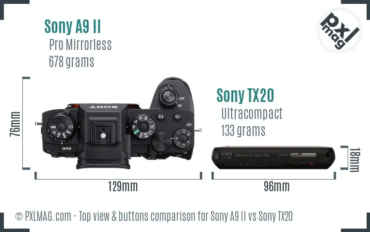 Sony A9 II vs Sony TX20 top view buttons comparison