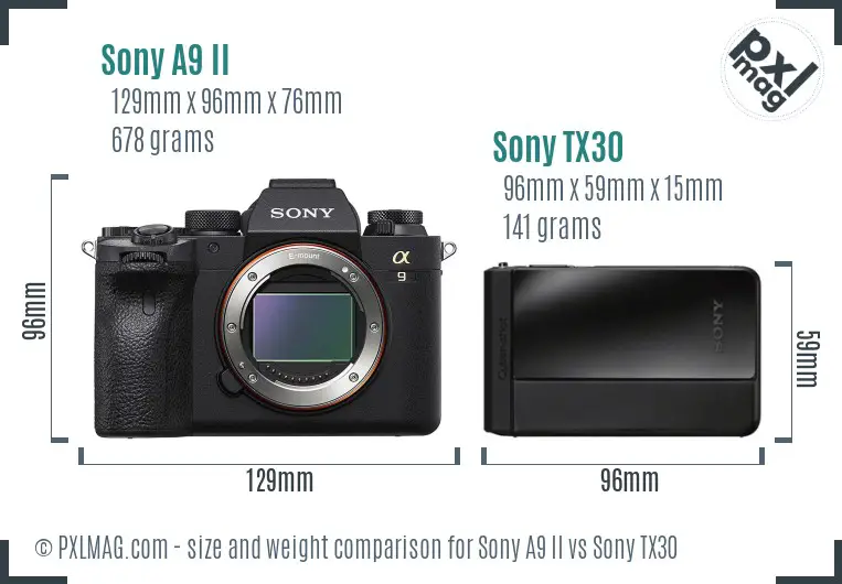 Sony A9 II vs Sony TX30 size comparison