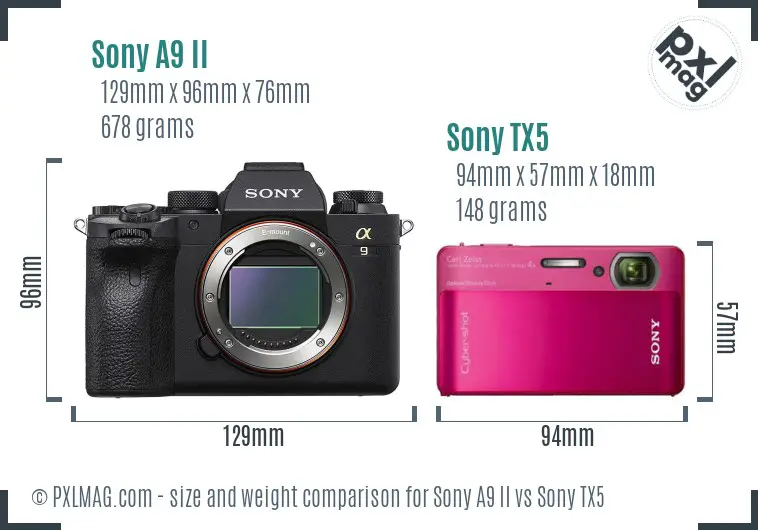 Sony A9 II vs Sony TX5 size comparison