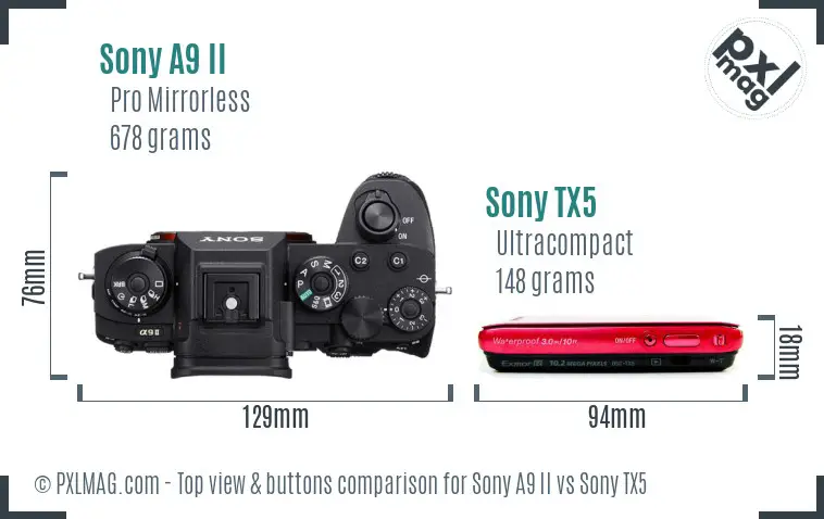 Sony A9 II vs Sony TX5 top view buttons comparison