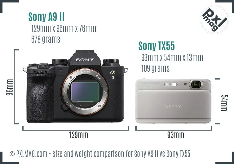 Sony A9 II vs Sony TX55 size comparison