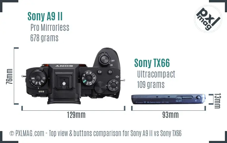 Sony A9 II vs Sony TX66 top view buttons comparison