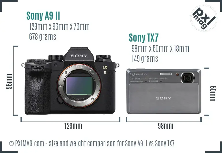 Sony A9 II vs Sony TX7 size comparison