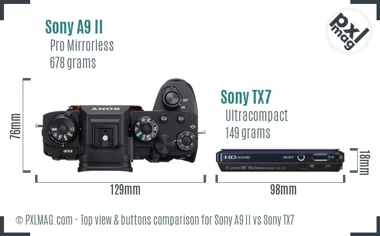 Sony A9 II vs Sony TX7 top view buttons comparison