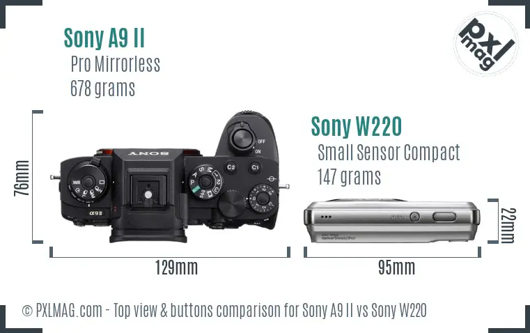 Sony A9 II vs Sony W220 top view buttons comparison