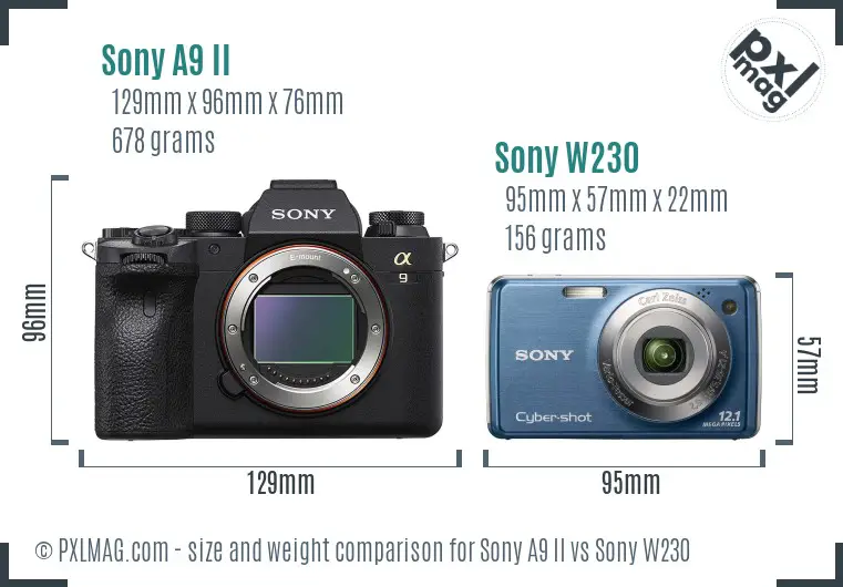 Sony A9 II vs Sony W230 size comparison