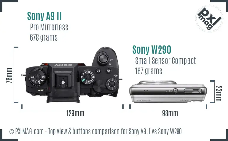 Sony A9 II vs Sony W290 top view buttons comparison