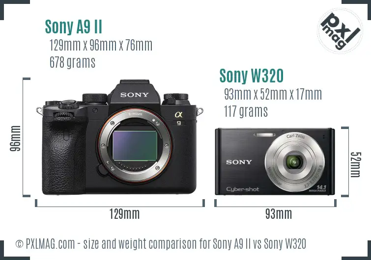 Sony A9 II vs Sony W320 size comparison