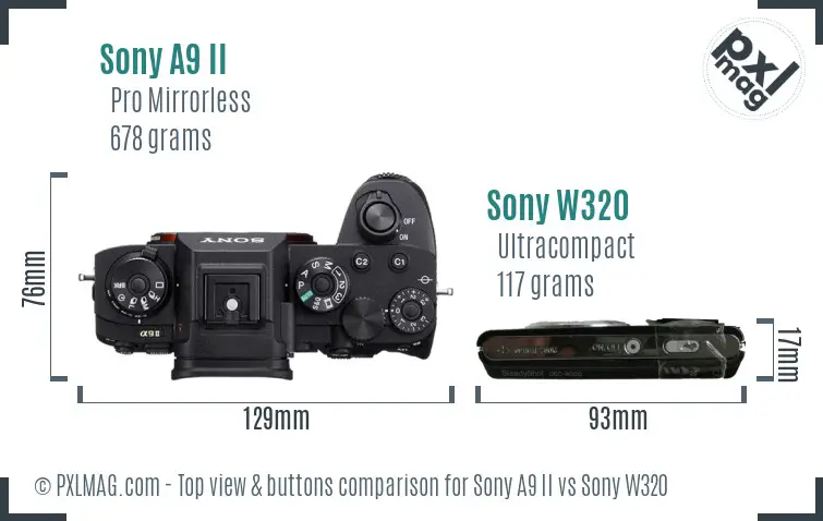 Sony A9 II vs Sony W320 top view buttons comparison