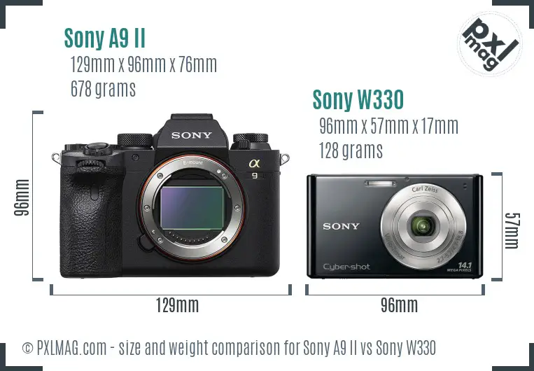 Sony A9 II vs Sony W330 size comparison