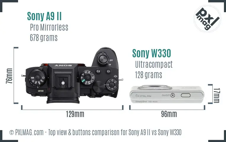 Sony A9 II vs Sony W330 top view buttons comparison
