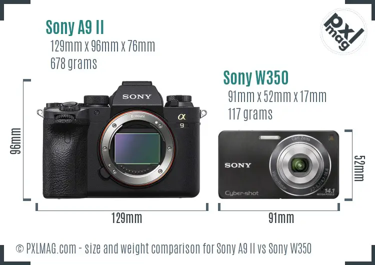 Sony A9 II vs Sony W350 size comparison