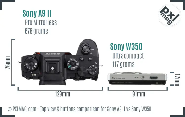 Sony A9 II vs Sony W350 top view buttons comparison