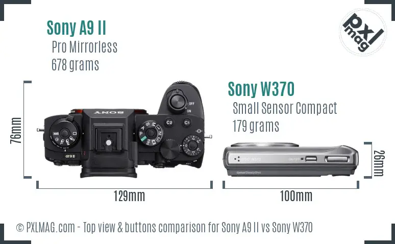 Sony A9 II vs Sony W370 top view buttons comparison