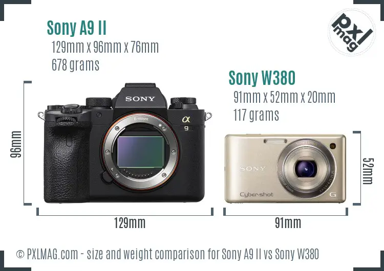 Sony A9 II vs Sony W380 size comparison