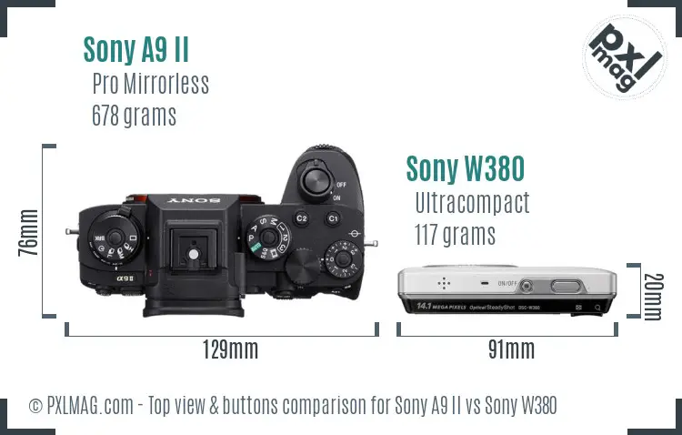 Sony A9 II vs Sony W380 top view buttons comparison