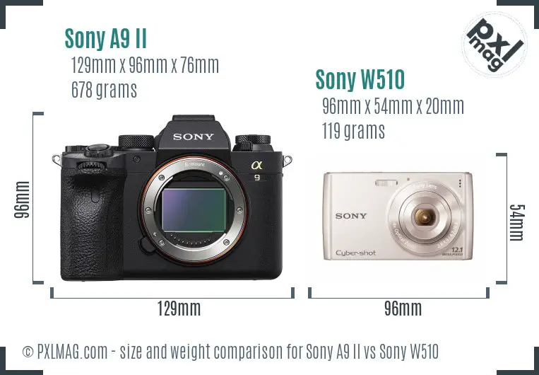 Sony A9 II vs Sony W510 size comparison