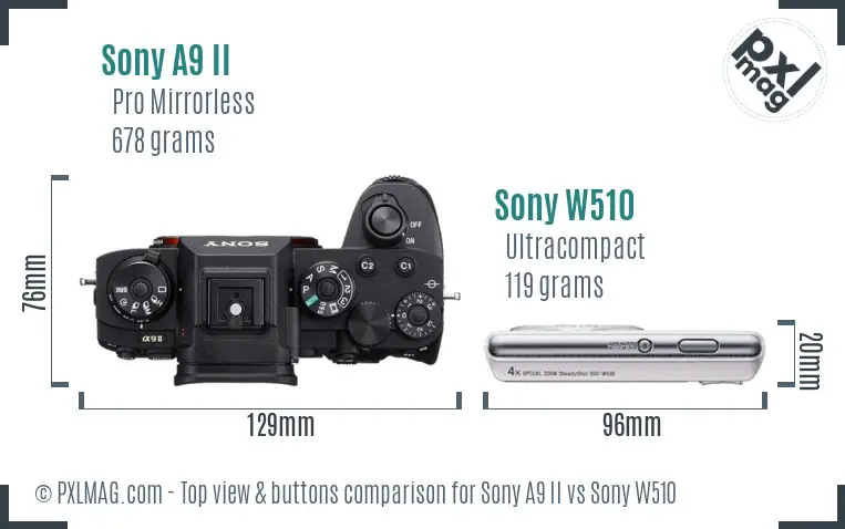 Sony A9 II vs Sony W510 top view buttons comparison