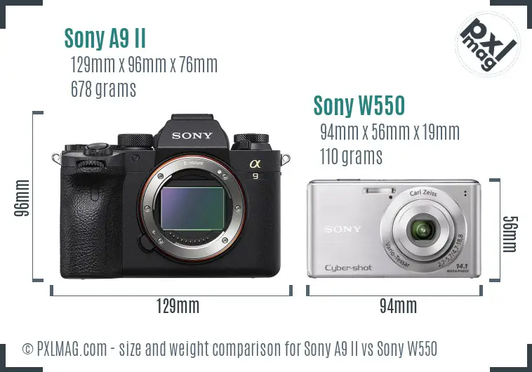 Sony A9 II vs Sony W550 size comparison