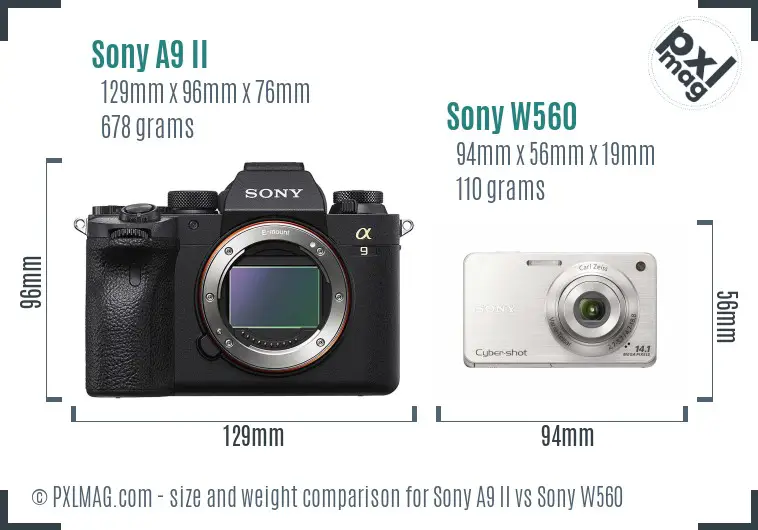 Sony A9 II vs Sony W560 size comparison