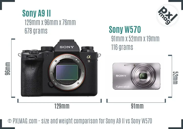 Sony A9 II vs Sony W570 size comparison