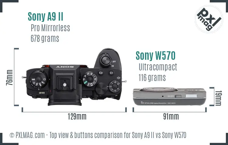 Sony A9 II vs Sony W570 top view buttons comparison