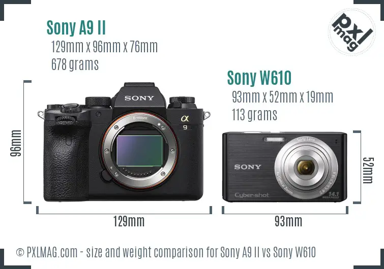 Sony A9 II vs Sony W610 size comparison