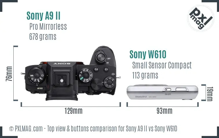 Sony A9 II vs Sony W610 top view buttons comparison