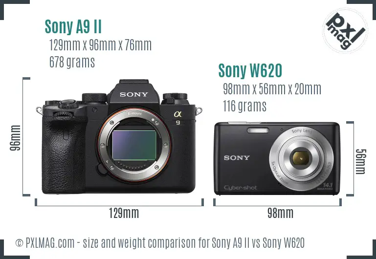 Sony A9 II vs Sony W620 size comparison