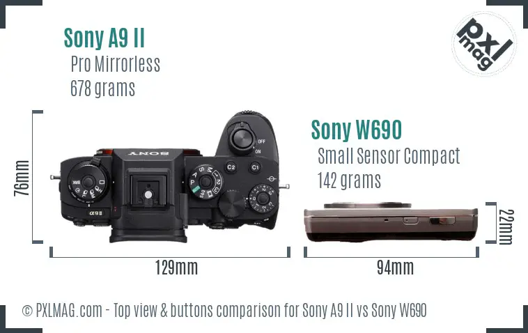 Sony A9 II vs Sony W690 top view buttons comparison