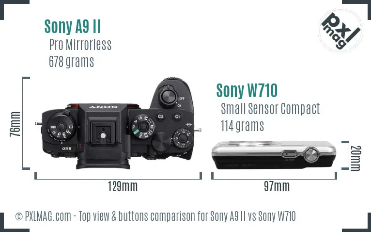 Sony A9 II vs Sony W710 top view buttons comparison