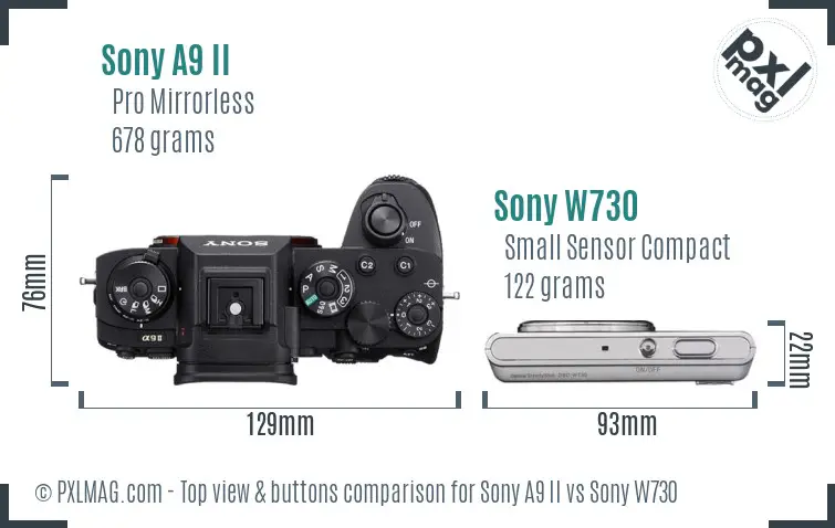 Sony A9 II vs Sony W730 top view buttons comparison