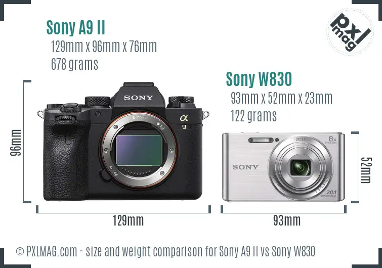 Sony A9 II vs Sony W830 size comparison
