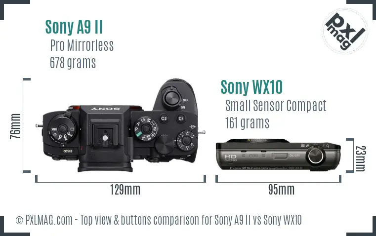 Sony A9 II vs Sony WX10 top view buttons comparison