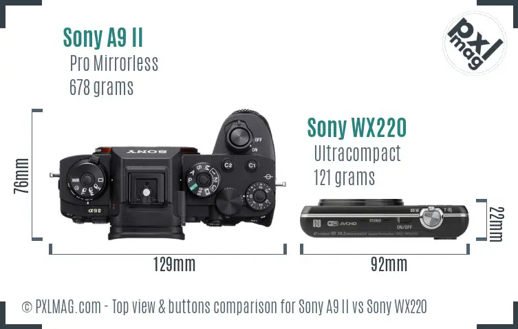 Sony A9 II vs Sony WX220 top view buttons comparison