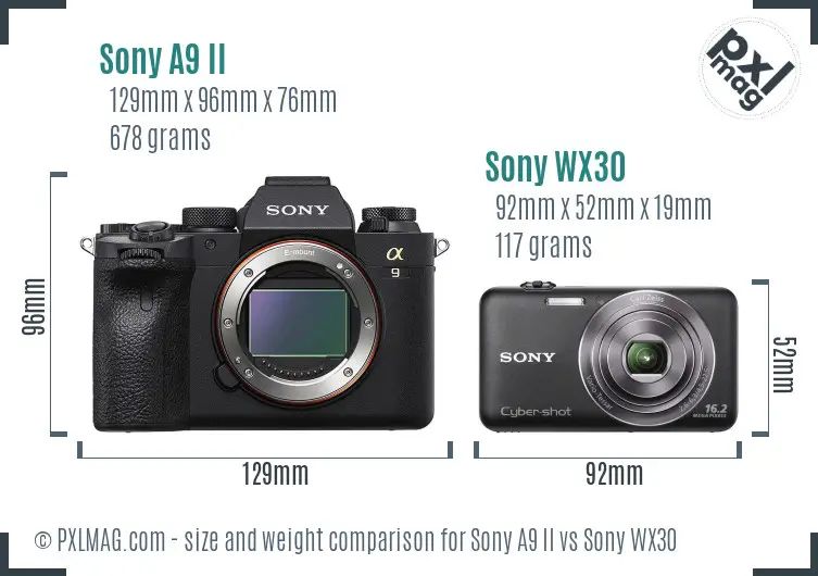 Sony A9 II vs Sony WX30 size comparison