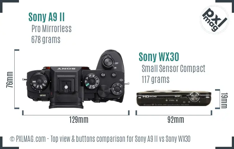 Sony A9 II vs Sony WX30 top view buttons comparison