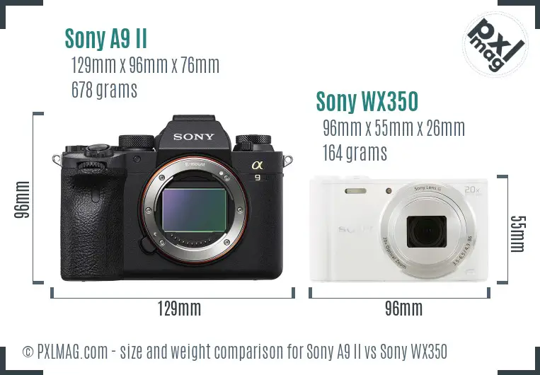 Sony A9 II vs Sony WX350 size comparison