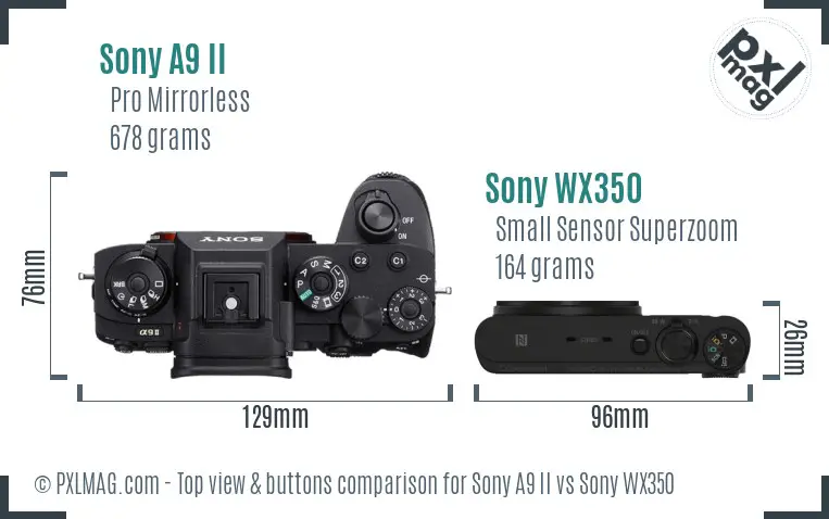 Sony A9 II vs Sony WX350 top view buttons comparison