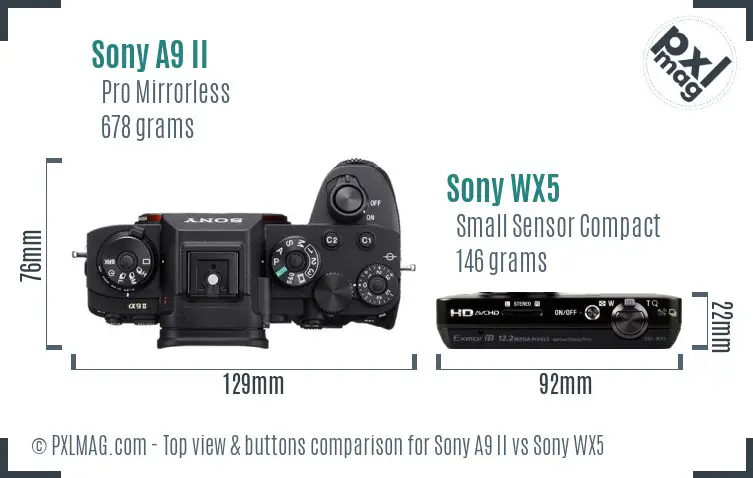 Sony A9 II vs Sony WX5 top view buttons comparison
