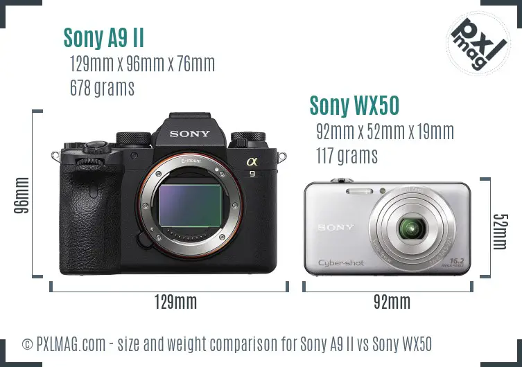 Sony A9 II vs Sony WX50 size comparison