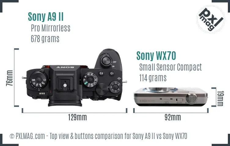 Sony A9 II vs Sony WX70 top view buttons comparison